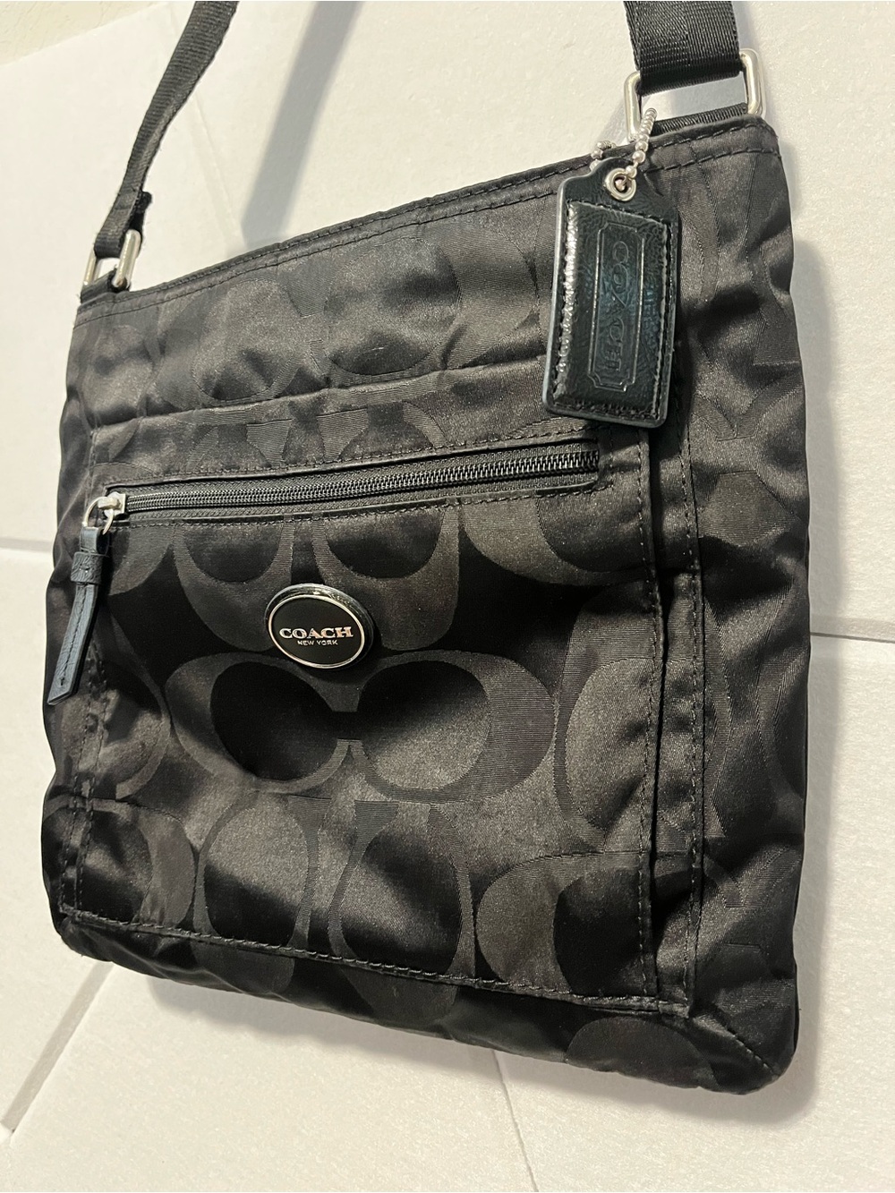 Coach Black Nylon Messenger Crossbody with Signature Print - Picture 3 of 10